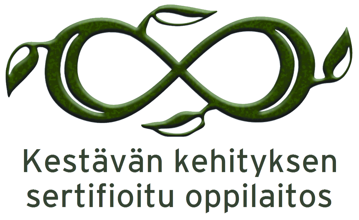 A logo featuring a green vine shaped like an infinity symbol, with the text Certified Sustainable Development Educational Institution underneath.